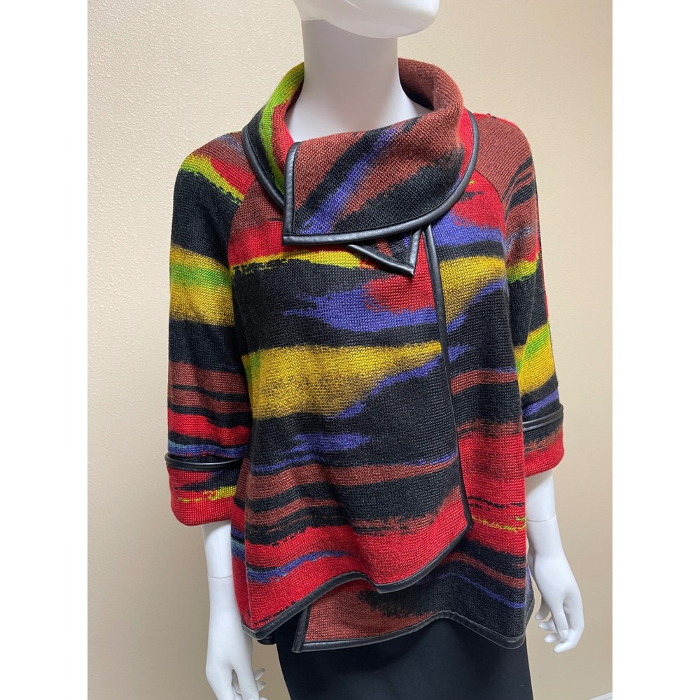 Joseph Ribkoff Elegant Colorful Abstract Silky Knit Jacket Avant Garde Womens 10